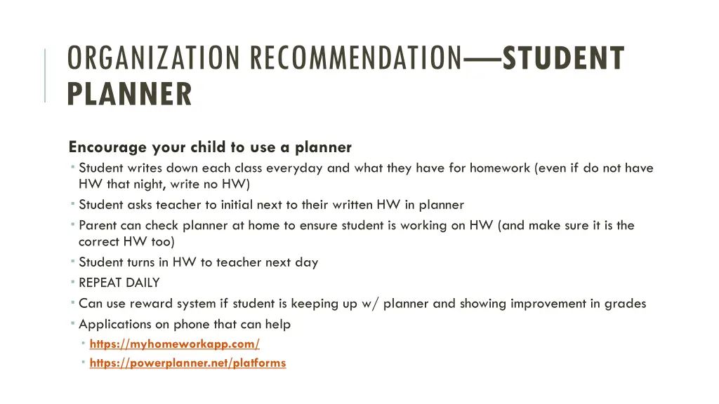 organization recommendation student planner