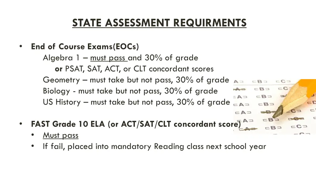 state assessment requirments