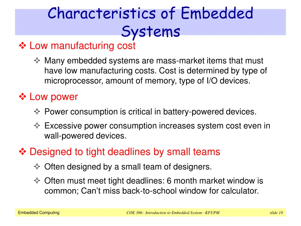 characteristics of embedded systems