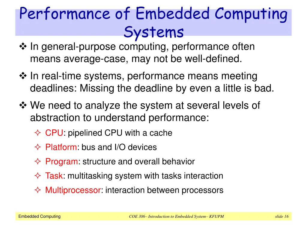 performance of embedded computing systems