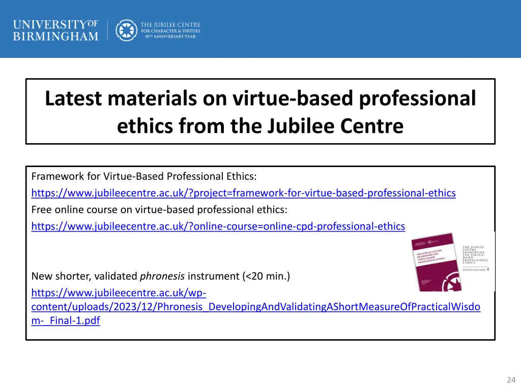 latest materials on virtue based professional