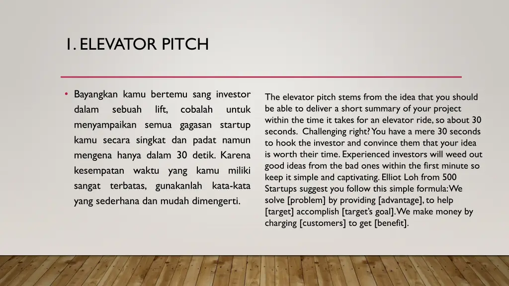 1 elevator pitch