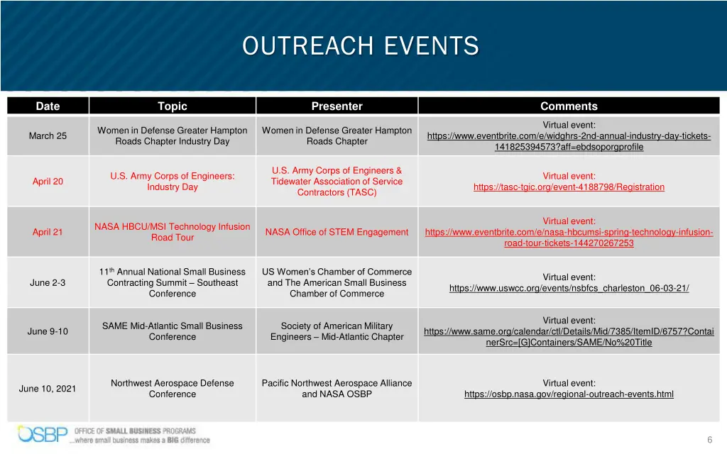 outreach events