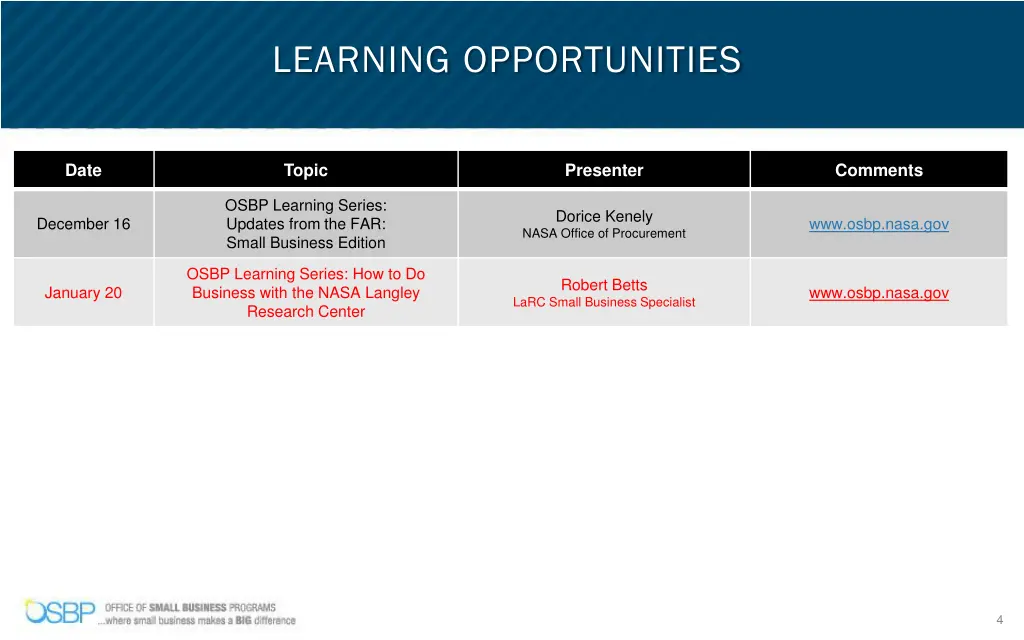 learning opportunities