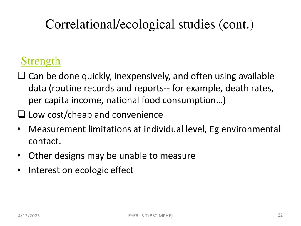 correlational ecological studies cont 1