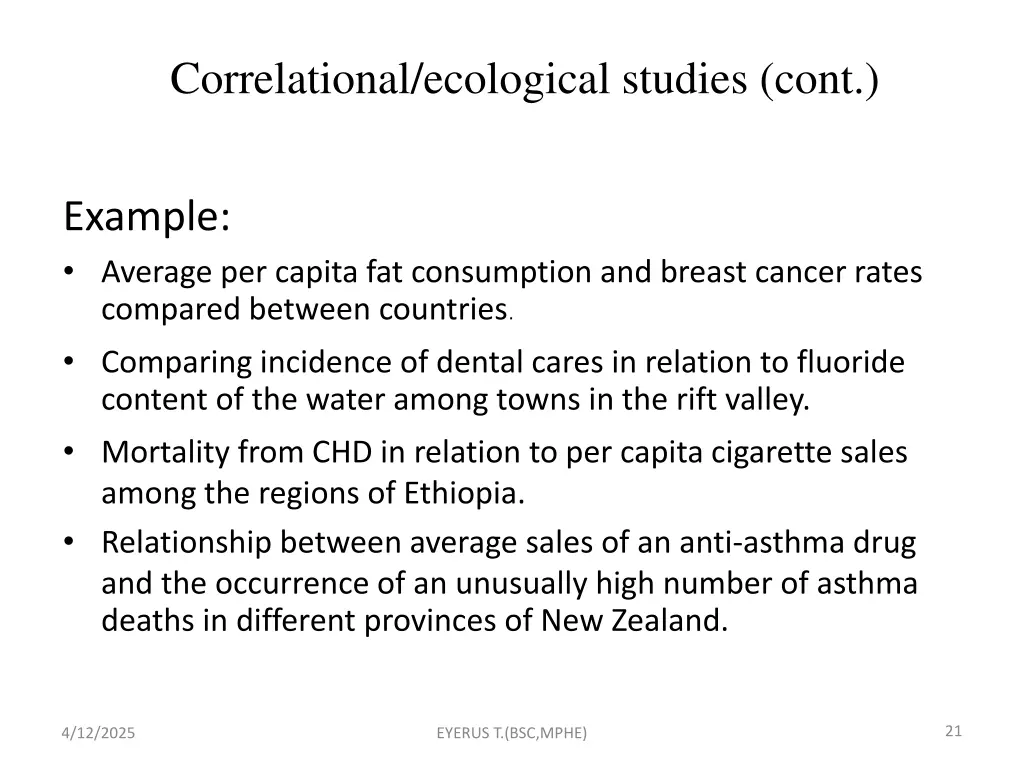 correlational ecological studies cont