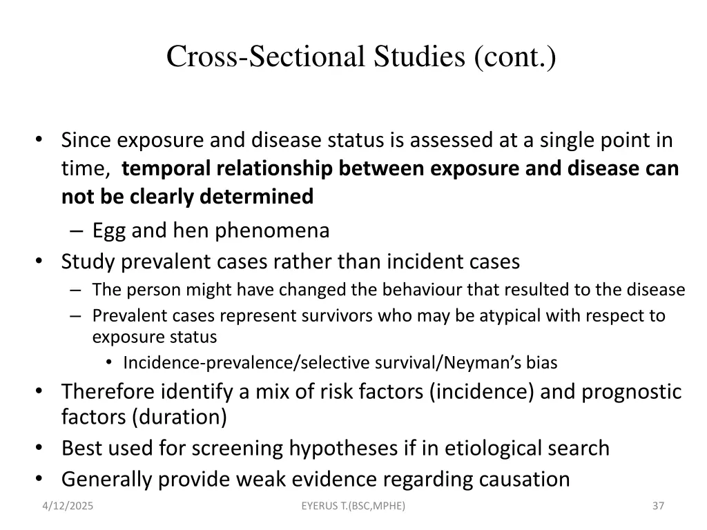 cross sectional studies cont 2