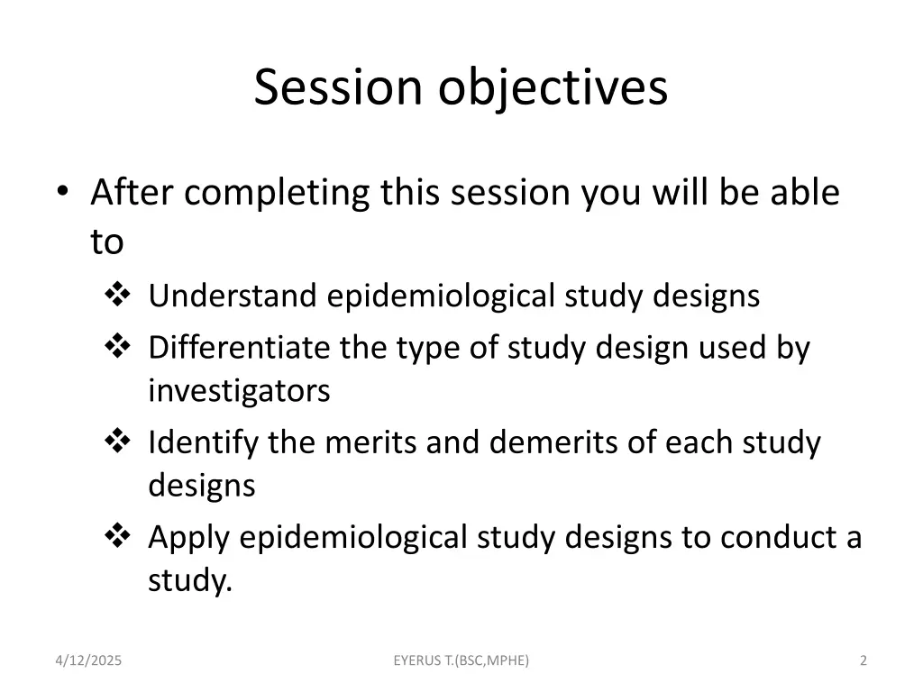 session objectives
