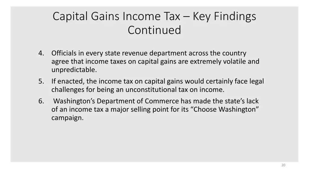 capital gains income tax key findings continued