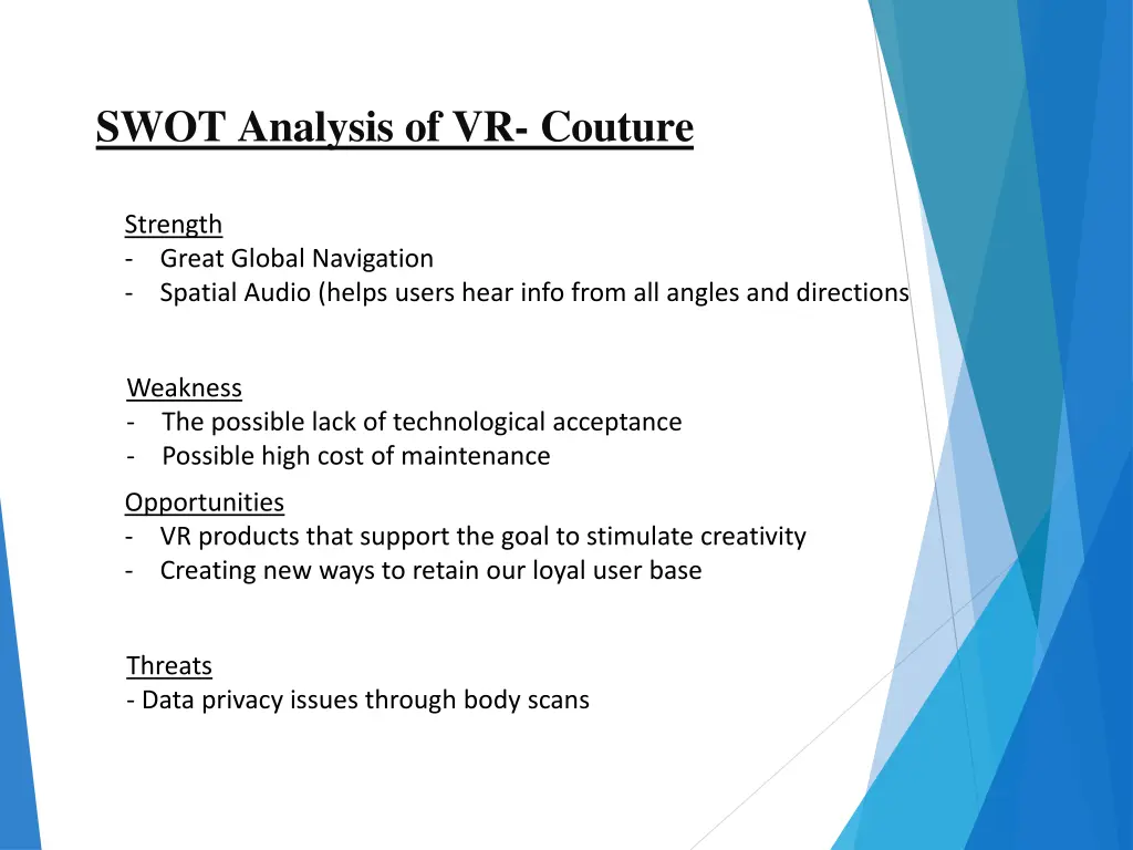 swot analysis of vr couture