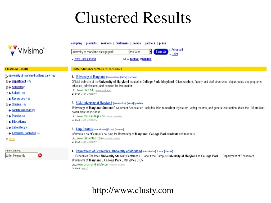 clustered results