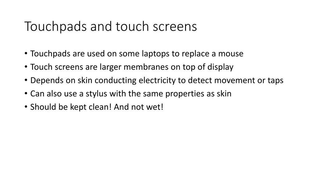 touchpads and touch screens