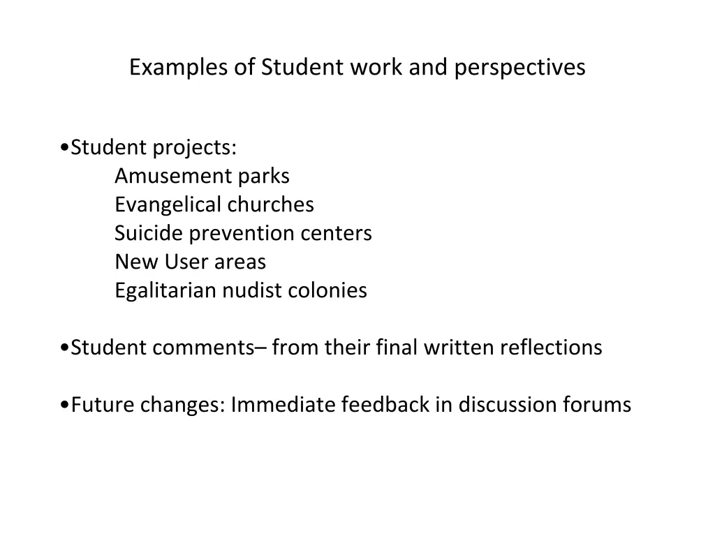 examples of student work and perspectives