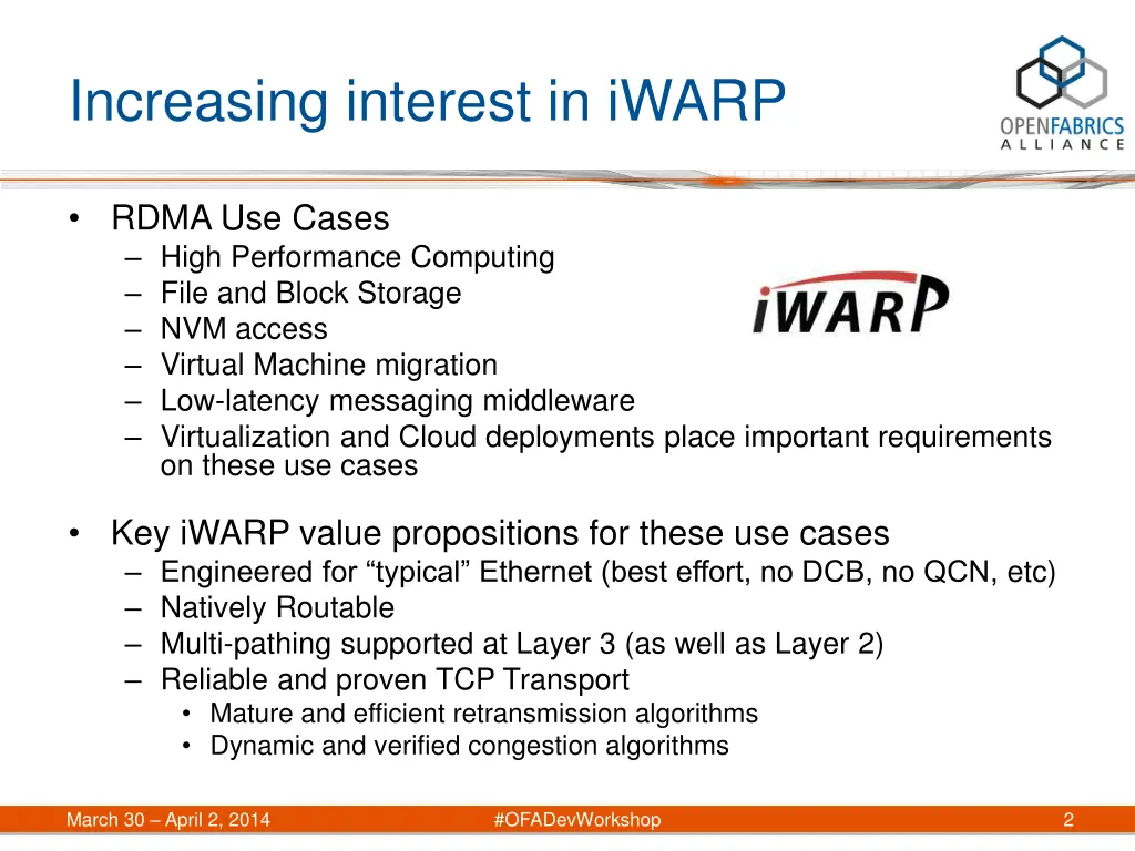 increasing interest in iwarp