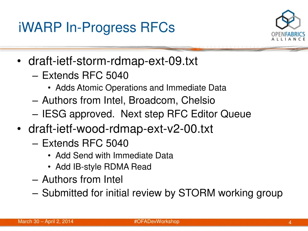 iwarp in progress rfcs
