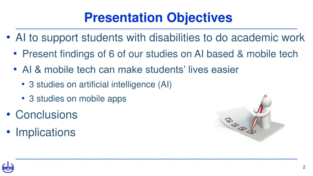 presentation objectives