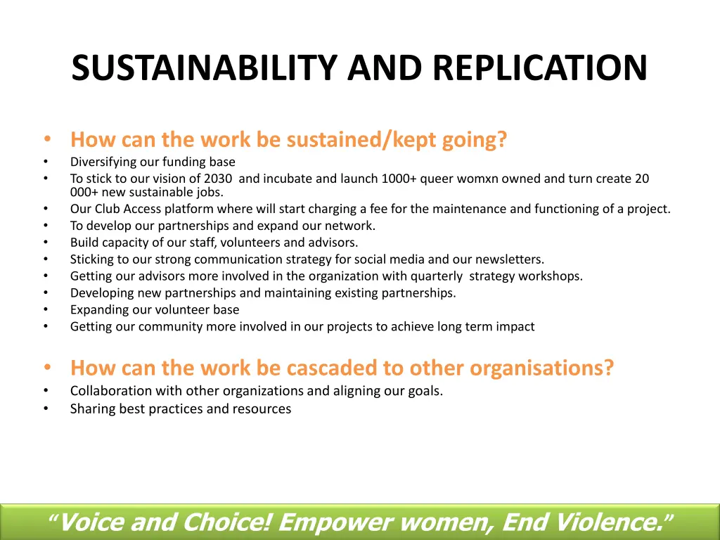 sustainability and replication
