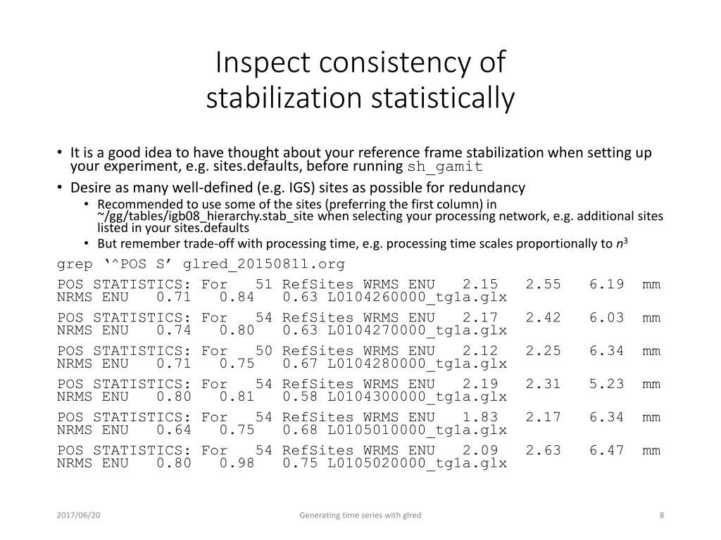 inspect consistency of stabilization statistically