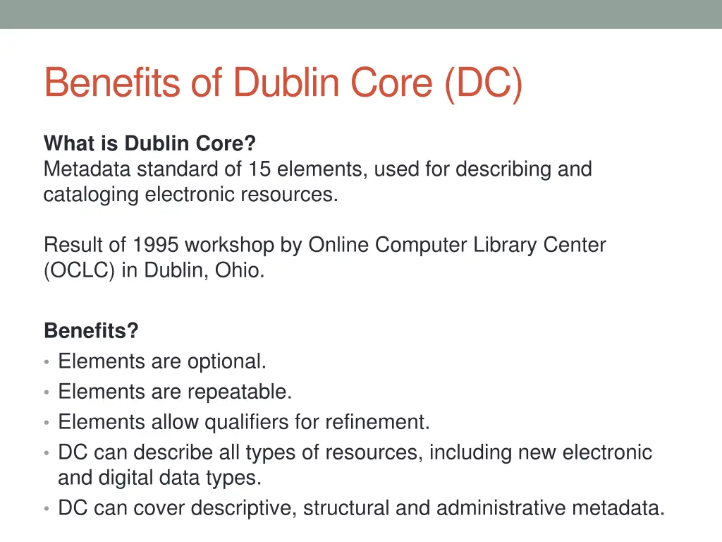 benefits of dublin core dc