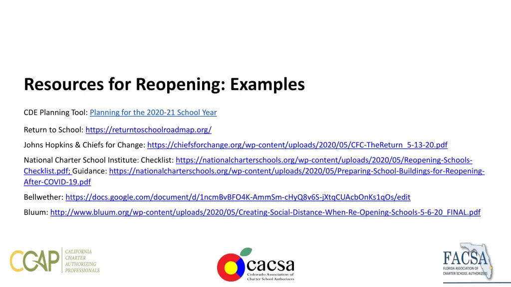 resources for reopening examples