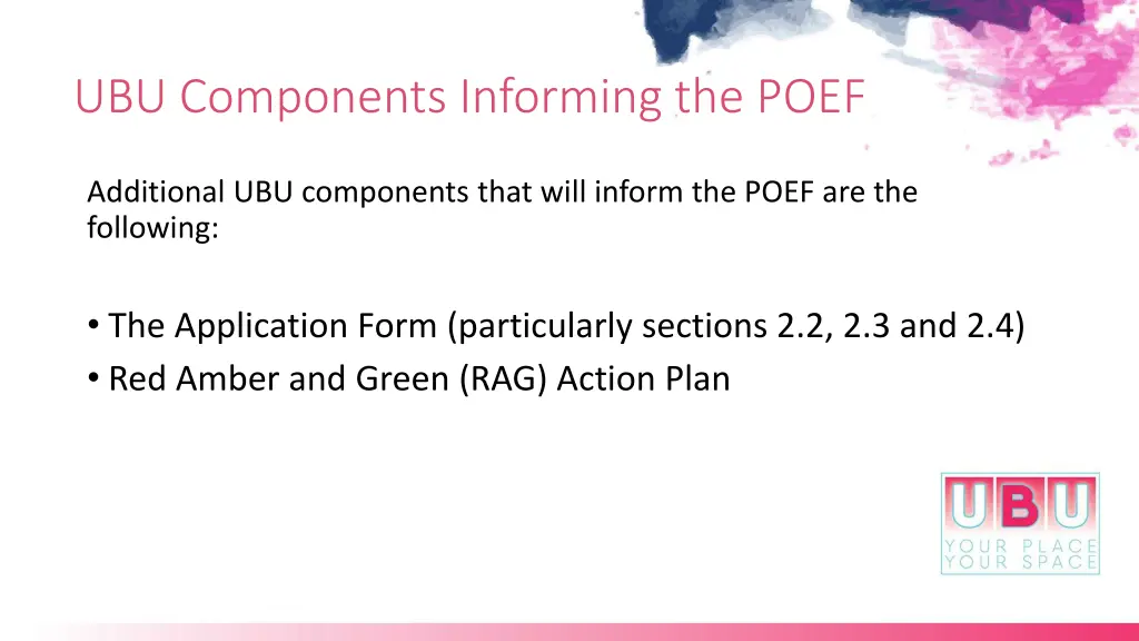 ubu components informing the poef