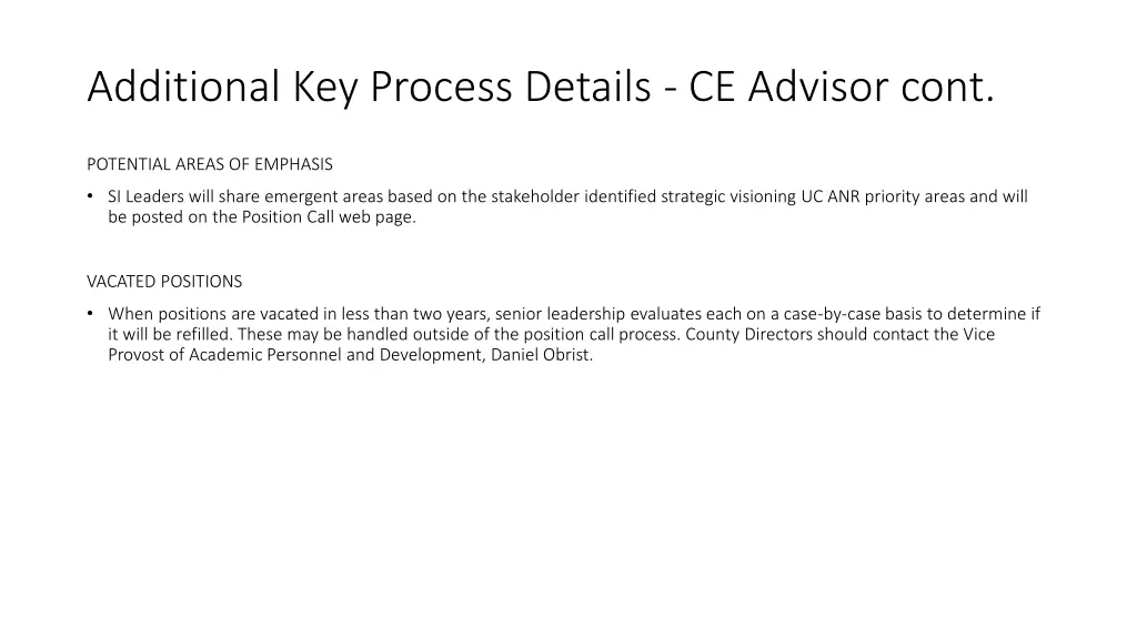 additional key process details ce advisor cont