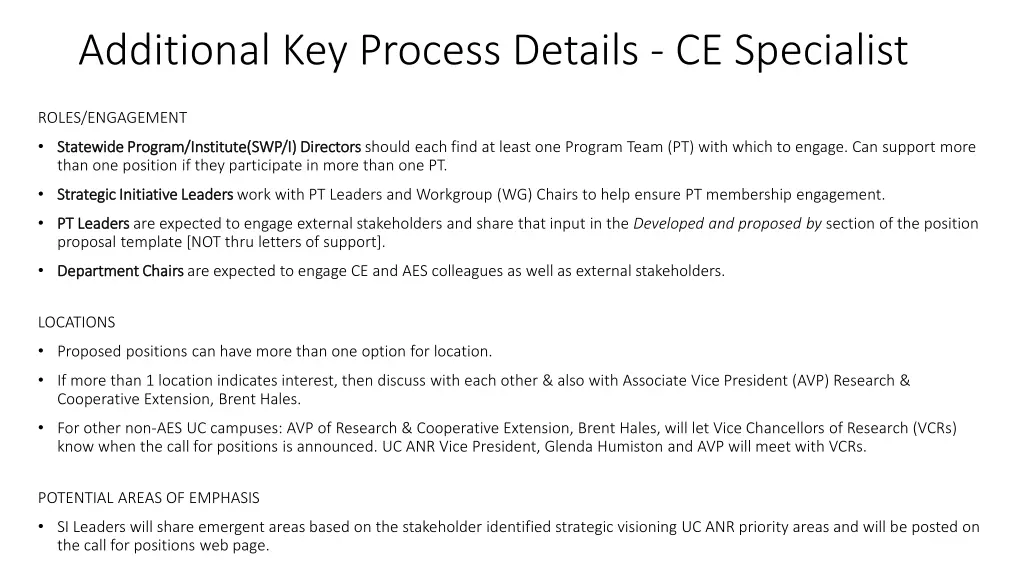additional key process details ce specialist
