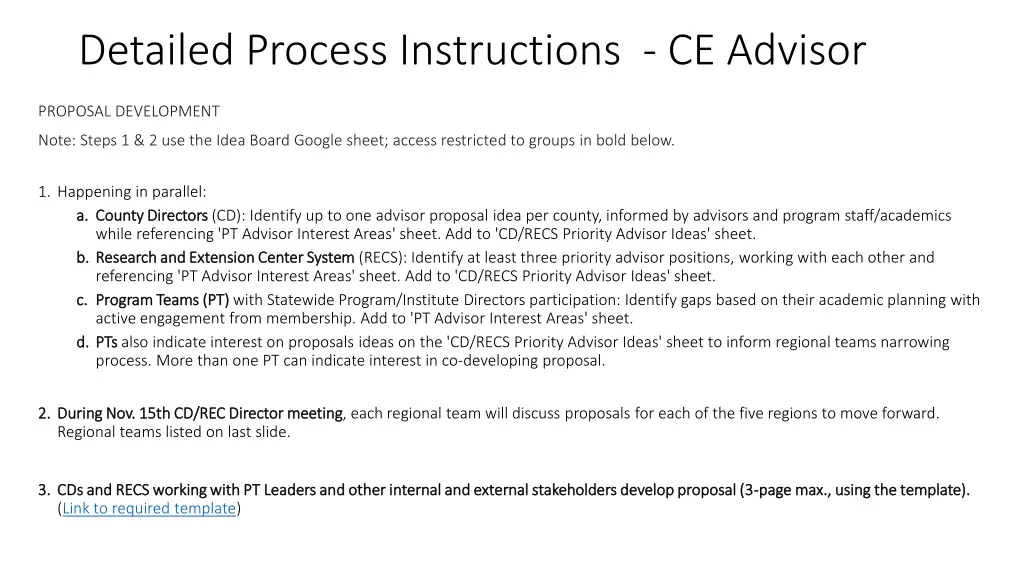 detailed process instructions ce advisor