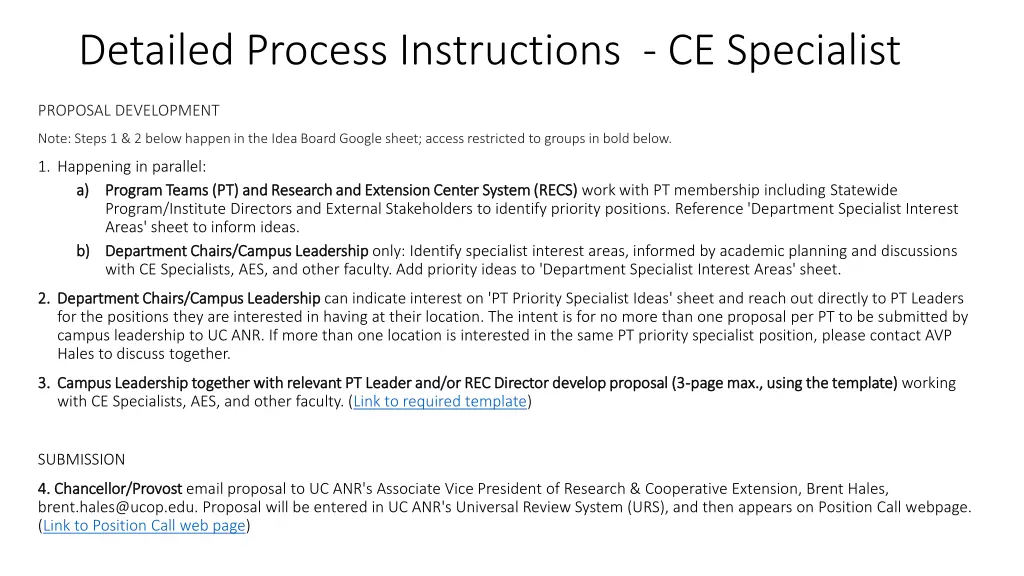 detailed process instructions ce specialist