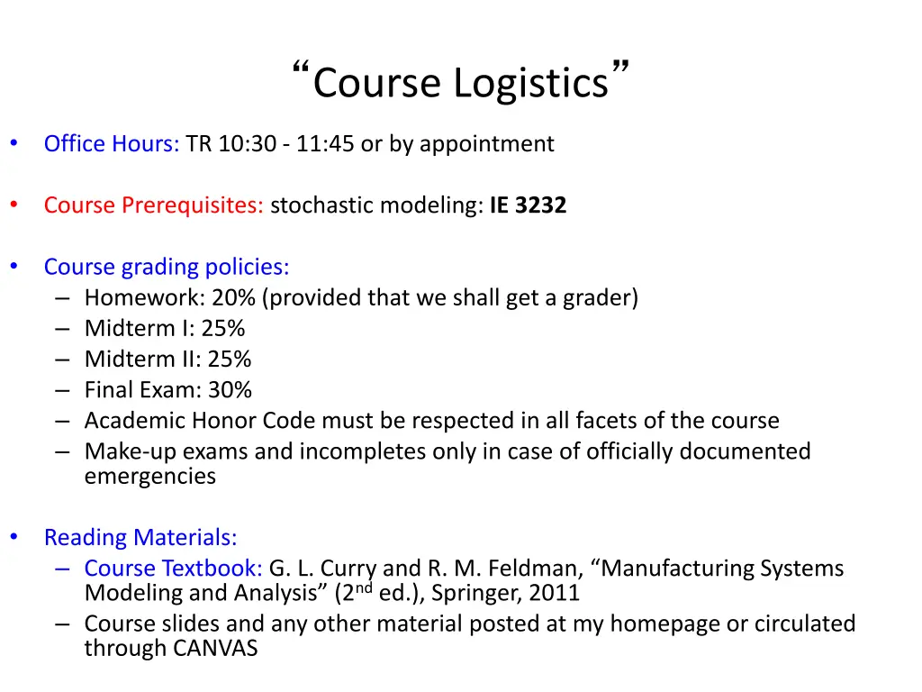 course logistics