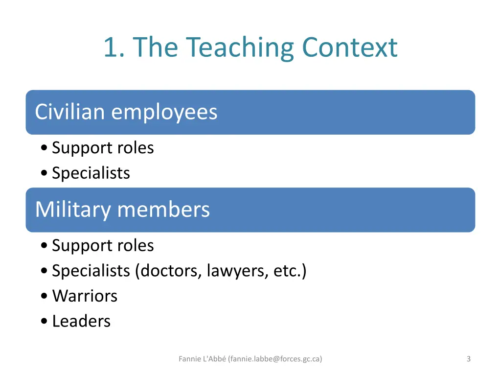 1 the teaching context
