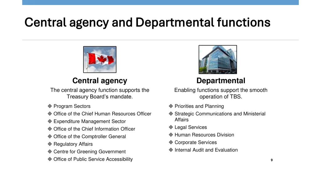 central agency and departmental functions central