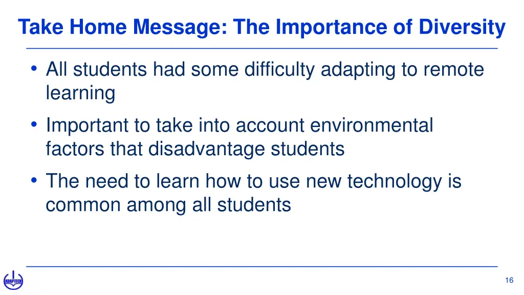 take home message the importance of diversity