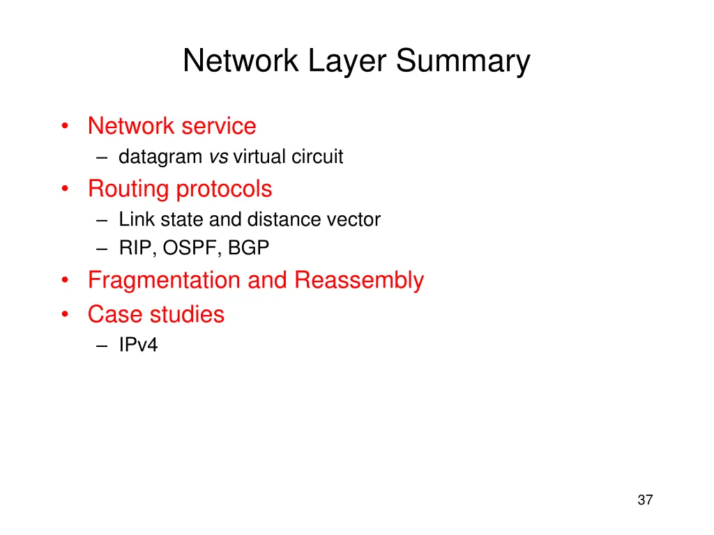 network layer summary