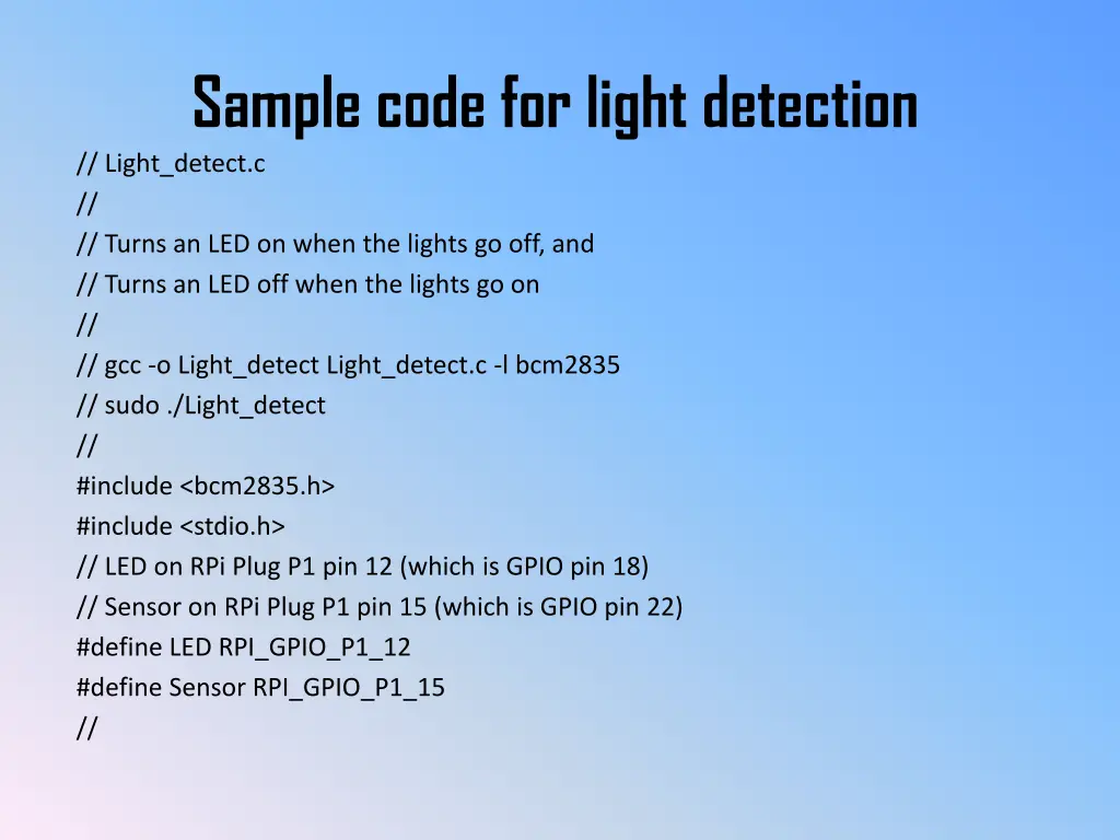 sample code for light detection light detect