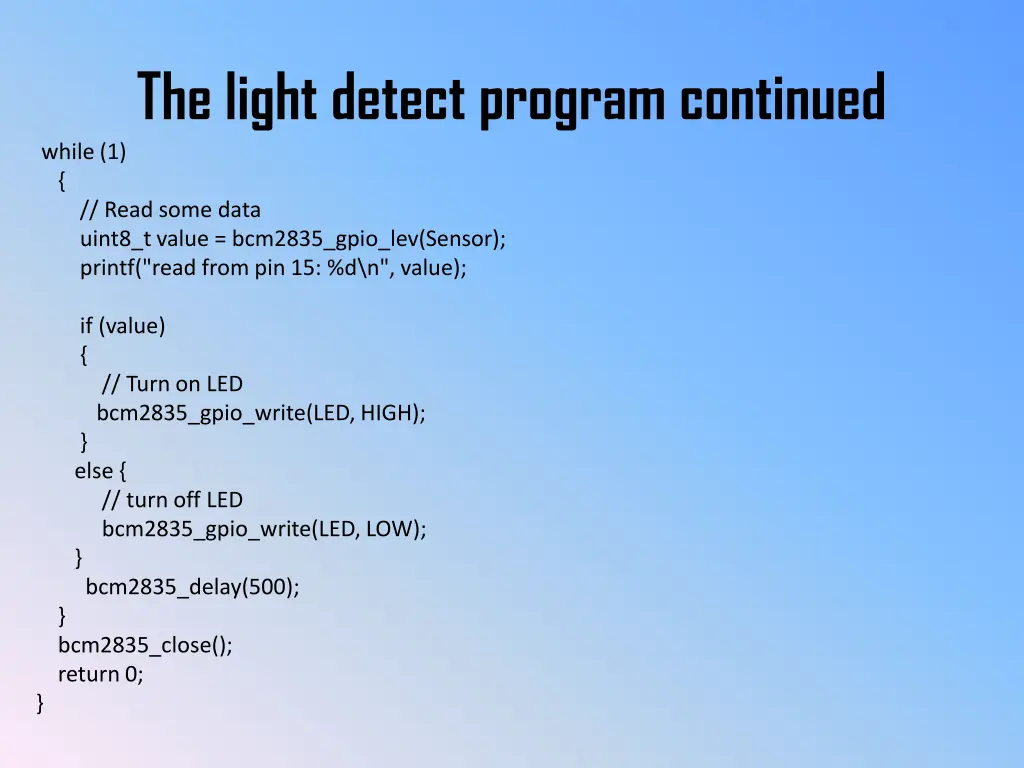 the light detect program continued 1