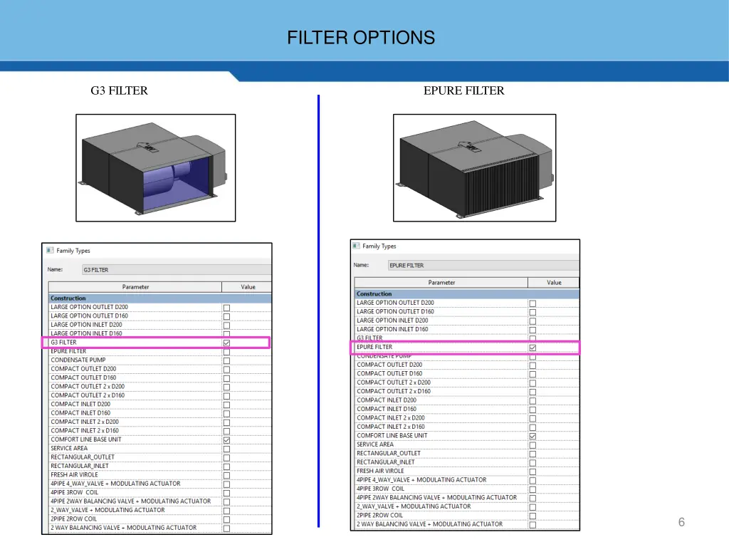 filter options