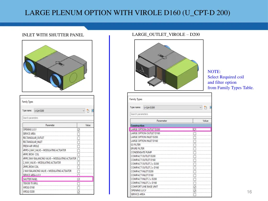 large plenum option with virole d160 u cpt d 200