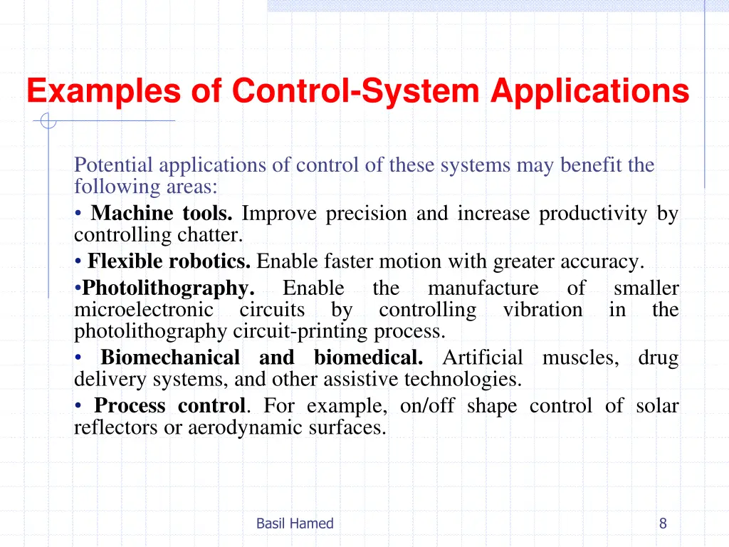 examples of control system applications