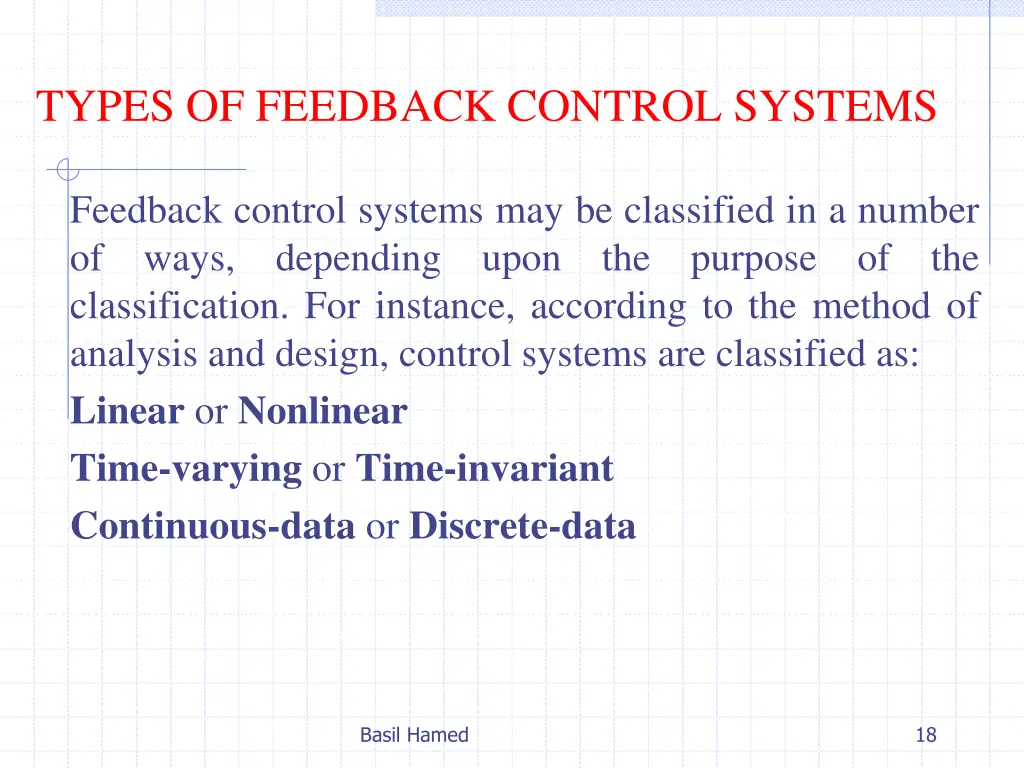 types of feedback control systems