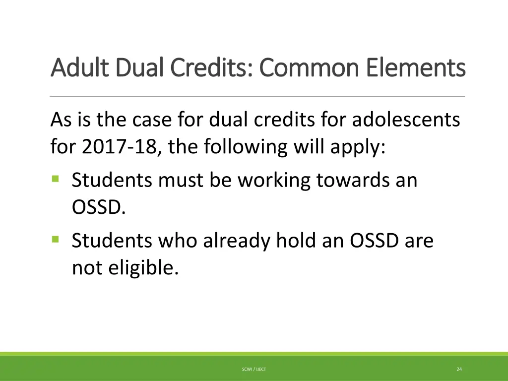 adult dual credits common elements adult dual