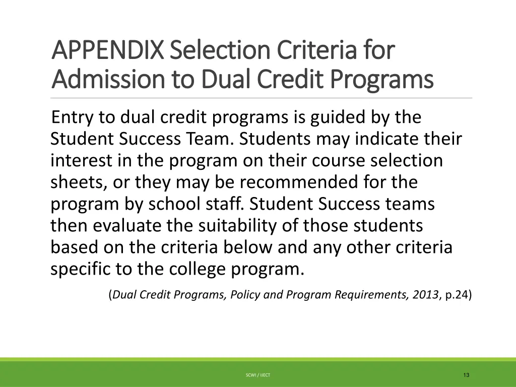 appendix selection criteria for appendix
