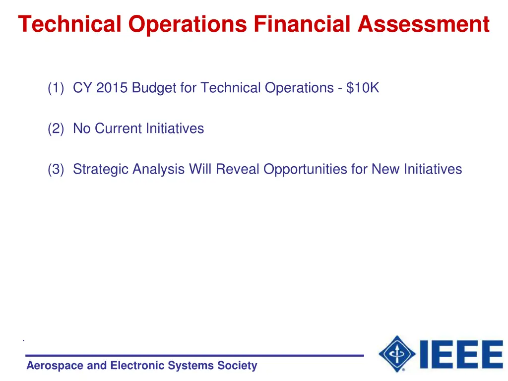 technical operations financial assessment