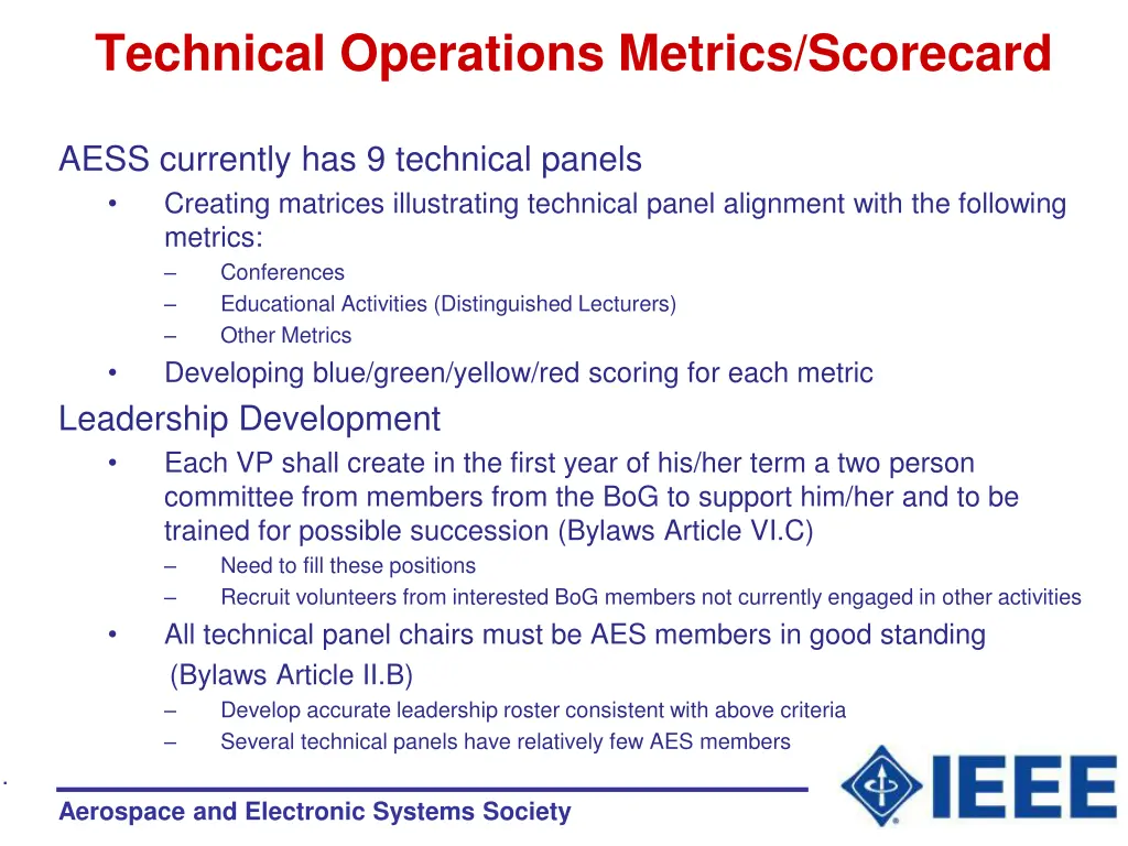 technical operations metrics scorecard