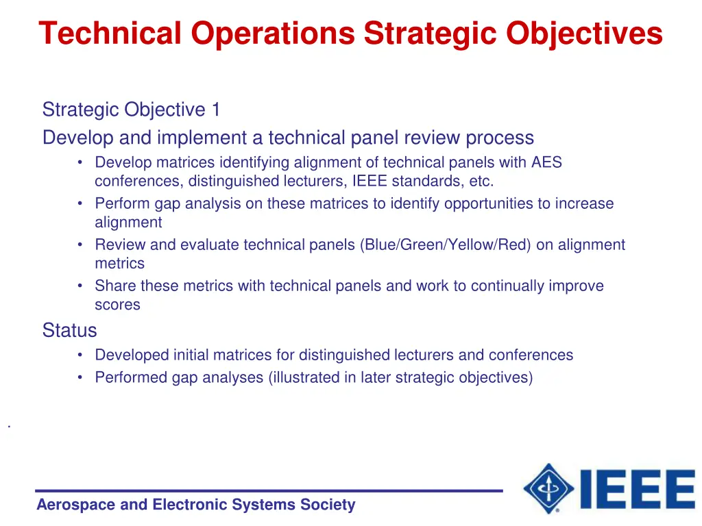 technical operations strategic objectives