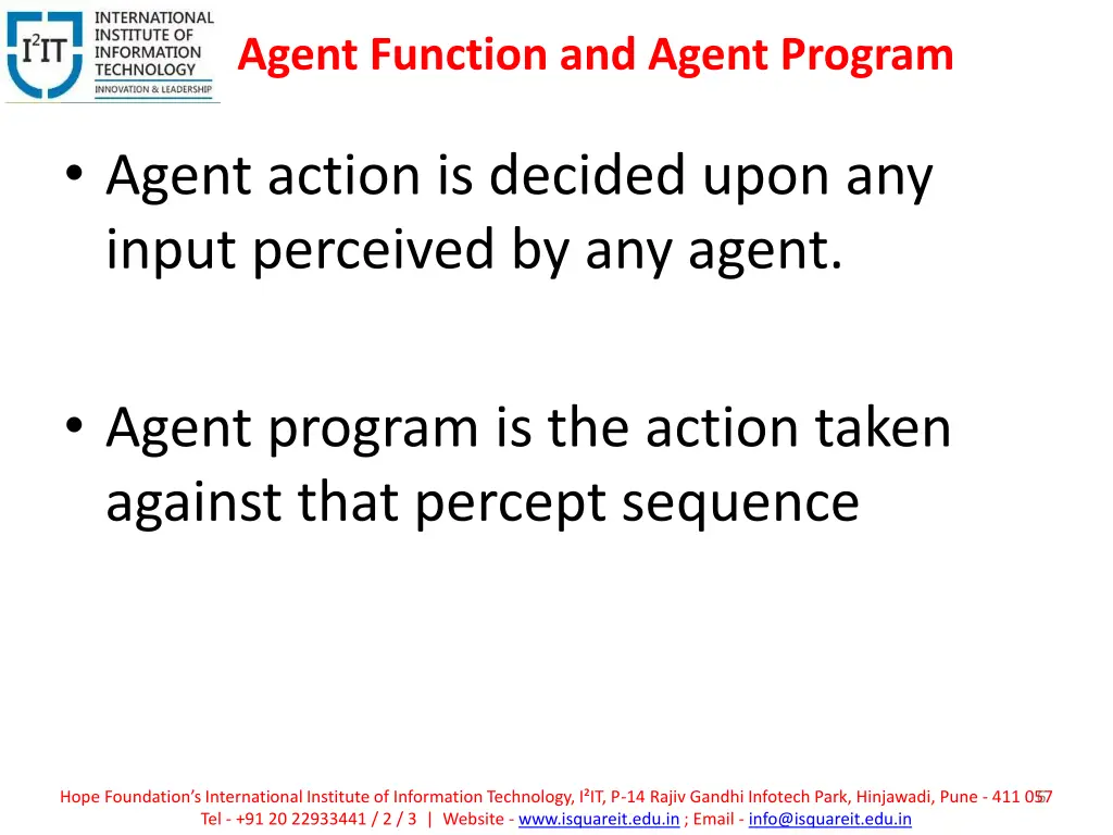 agent function and agent program