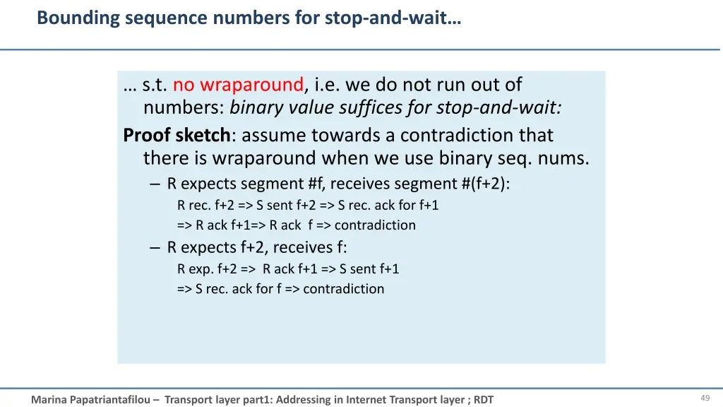 bounding sequence numbers for stop and wait