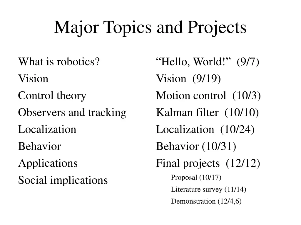 major topics and projects