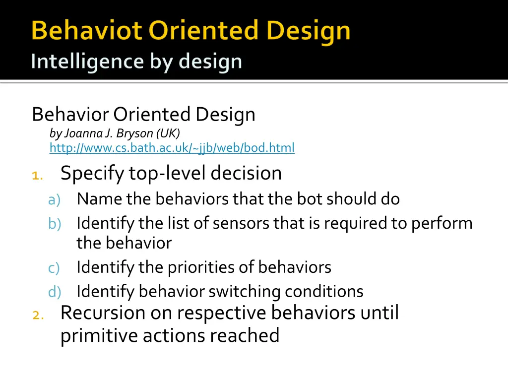 behavior oriented design by joanna j bryson