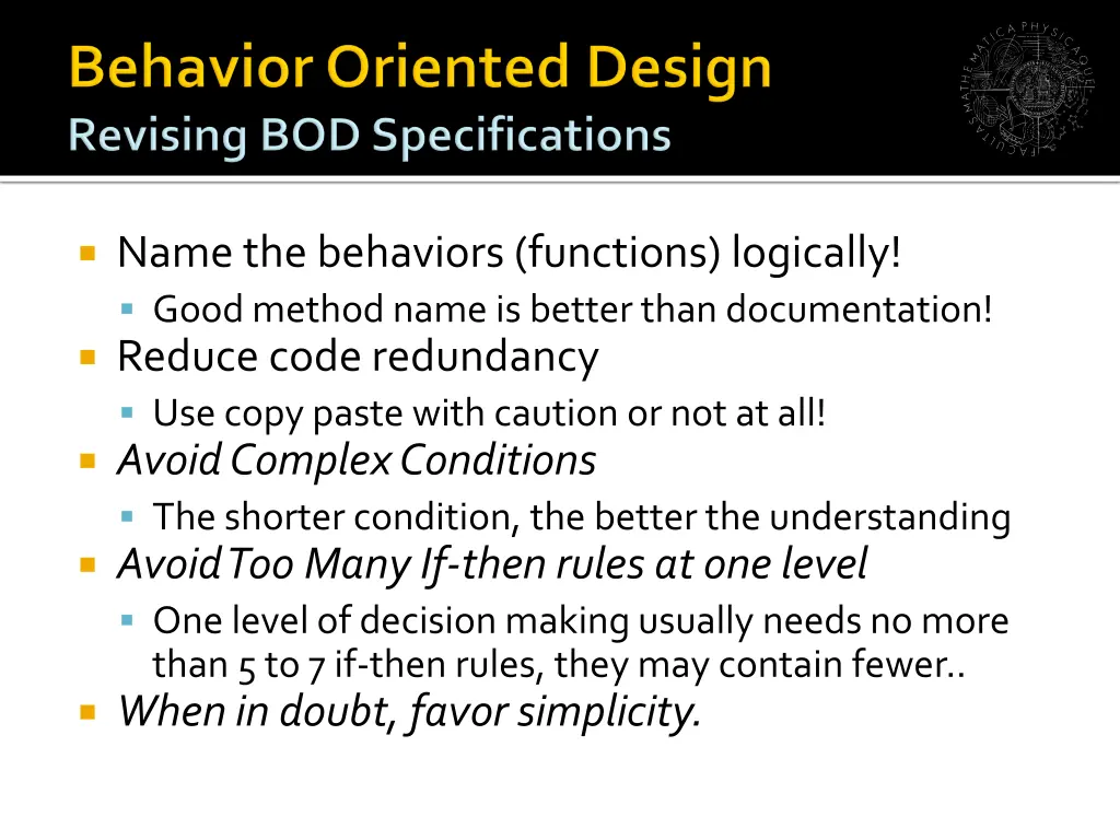 name the behaviors functions logically good